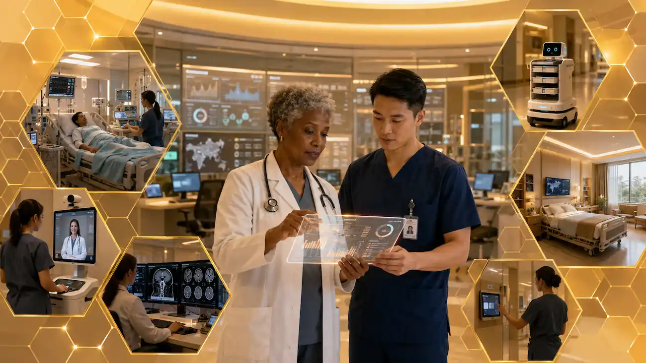 Hospital inteligente com sistemas, sensores e equipes conectados