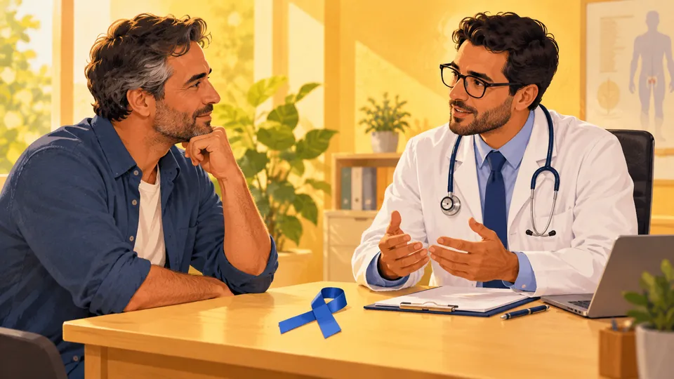 Ilustração de paciente e médico conversando sobre saúde no Novembro Azul