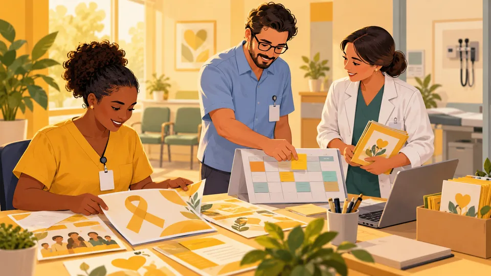 Equipe organiza materiais e atendimento de uma campanha de saúde